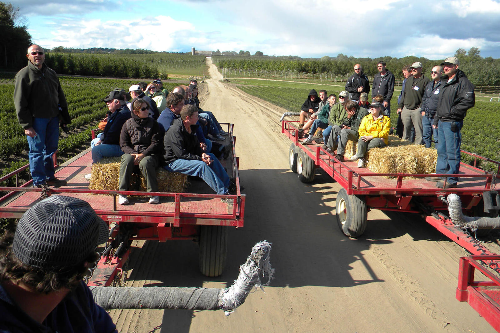 two wagons taking people on a tour